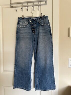 Zara Light Blue Wide-Leg Button-Fly Jeans